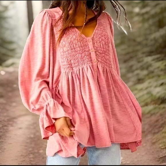 Free People Tops - Free People Dont Call Me Baby Flowy Tunic Top Mini Dress Size S Rosie Pink